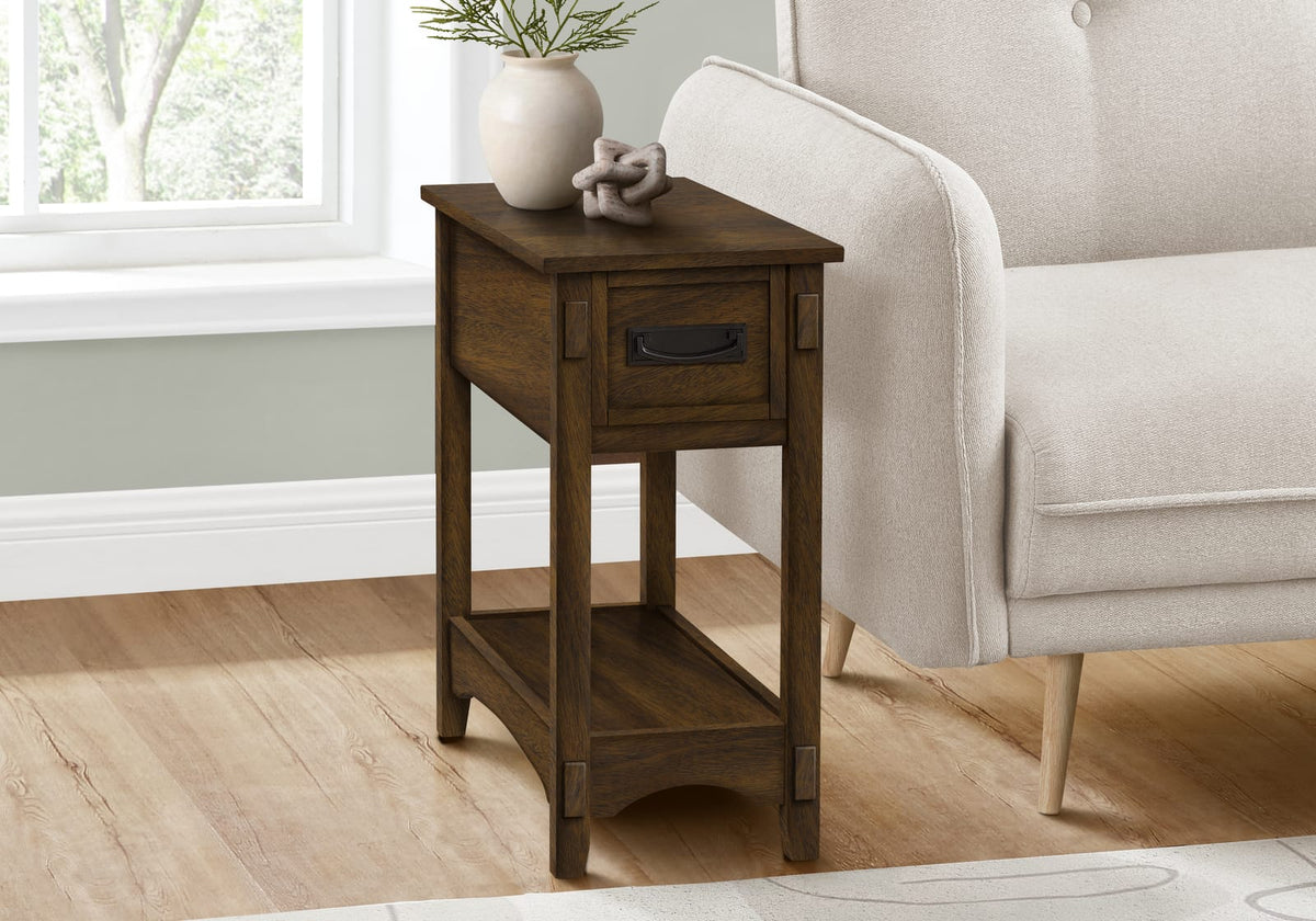 24 Inch Walnut Accent Table with Storage Drawer