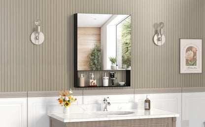 Black Bathroom Mirror with Storage Cabinet