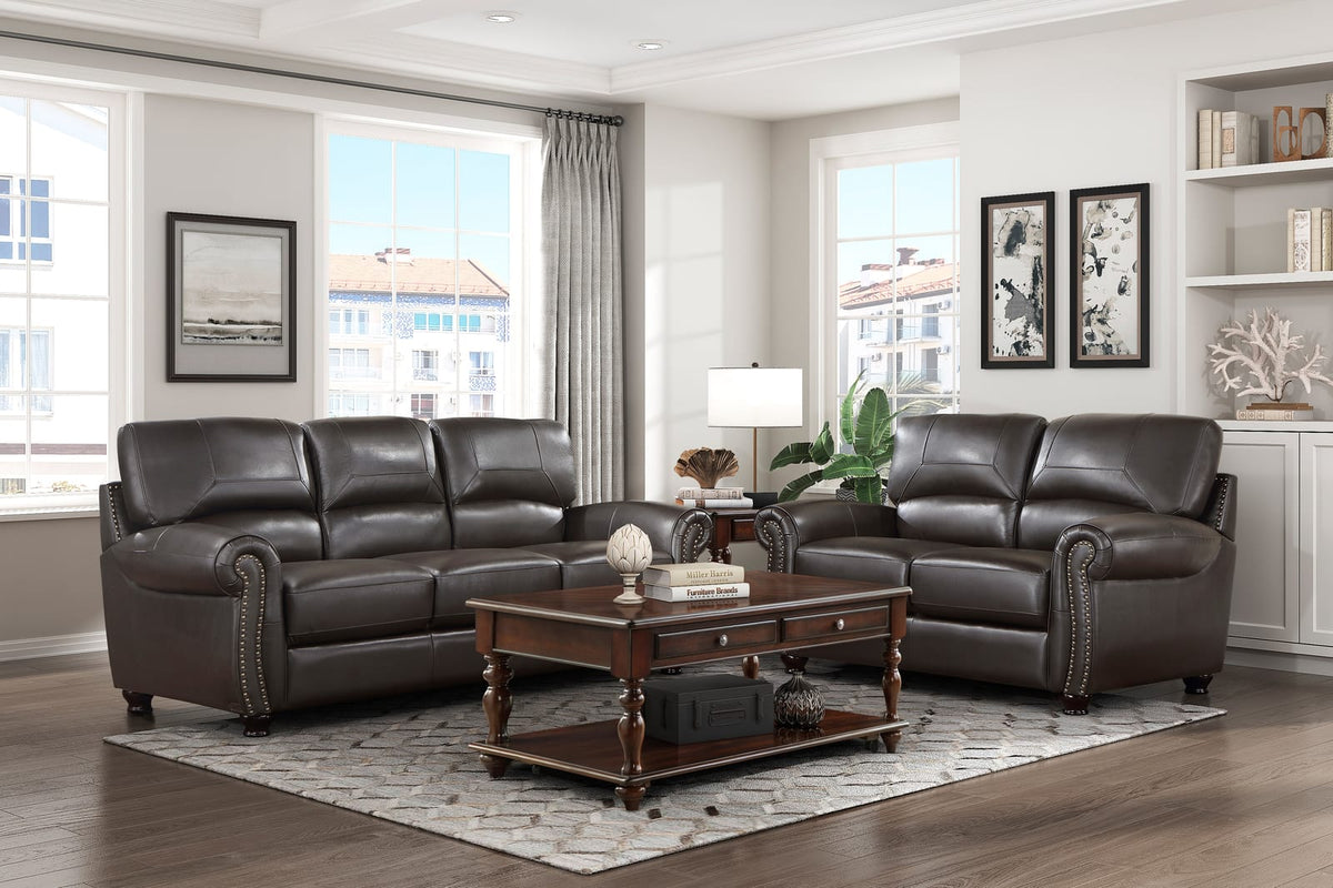 Dark Brown 3 Seat Leather Sofa - Classic Style for Living Room