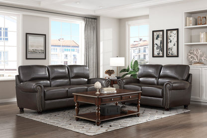 Dark Brown 3 Seat Leather Sofa - Classic Style for Living Room