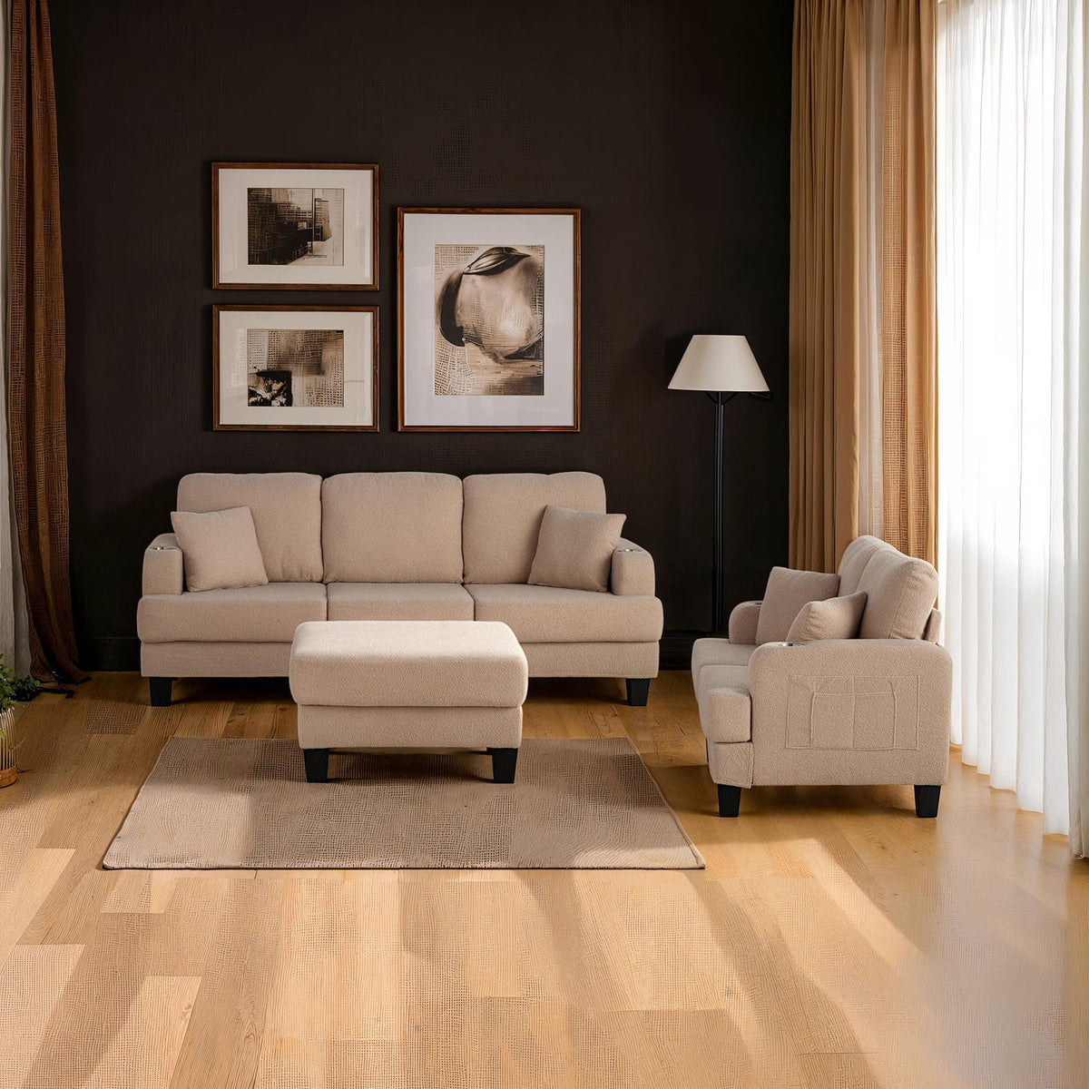 Beige Storage Ottoman - Contemporary Style, Square Design