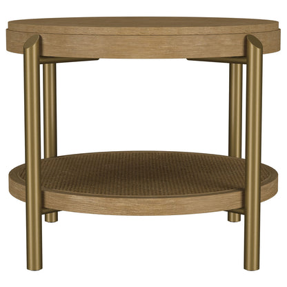 Sand Wash Round End Table with Storage Shelf for Living Room