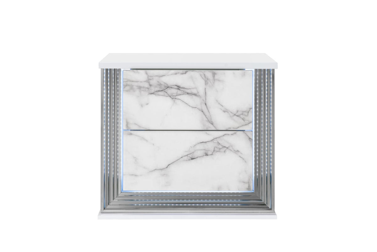 Marble Square Nightstand 2 Drawers Bedroom