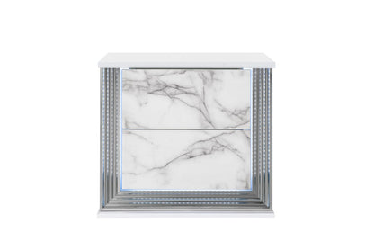Marble Square Nightstand 2 Drawers Bedroom