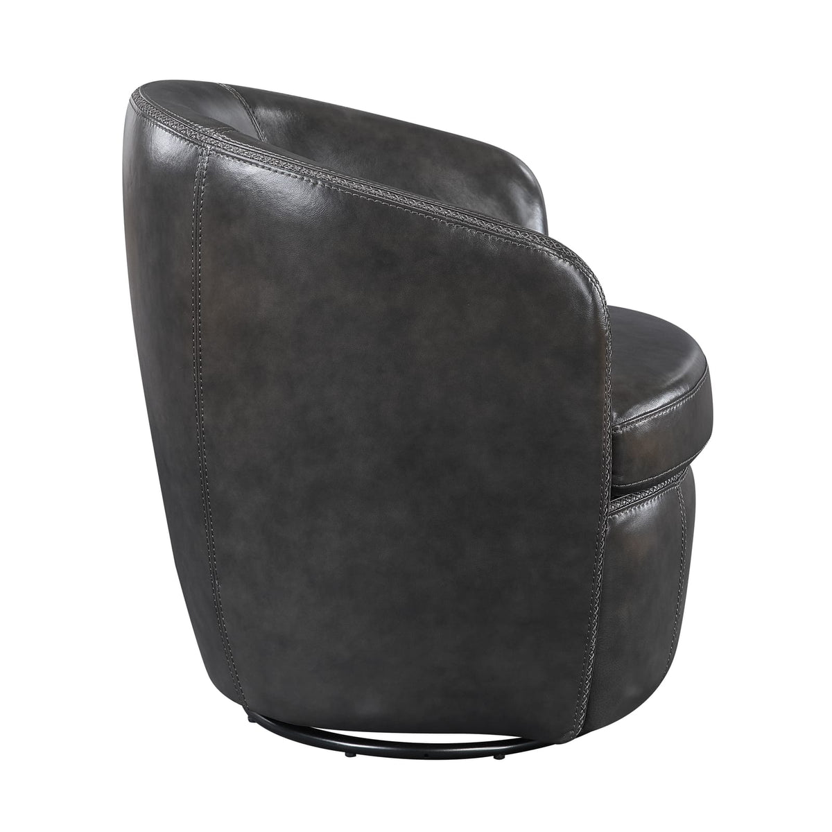 Luxury Swivel Chair Gray Leather Barrel Back Accent for Living Room
