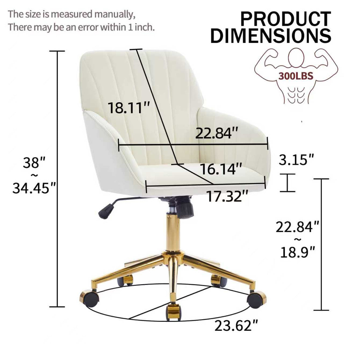 Beige Velvet Ergonomic Office Chair - Adjustable Swivel Chair