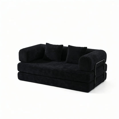 2 Seat Black Foam Sofa - Convertible Sleeper Bed for Living Room