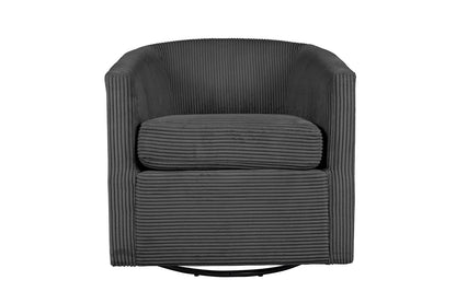 Dark Gray Corduroy Accent Chair - Plush Upholstered Swivel
