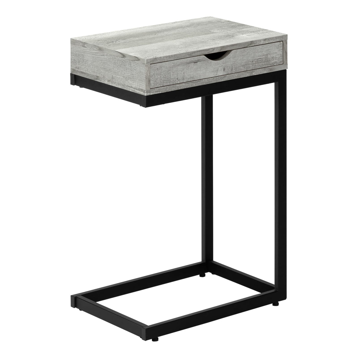 Grey C-Shaped Accent Table with Storage Drawer
