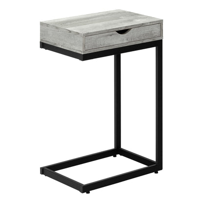 Grey C-Shaped Accent Table with Storage Drawer