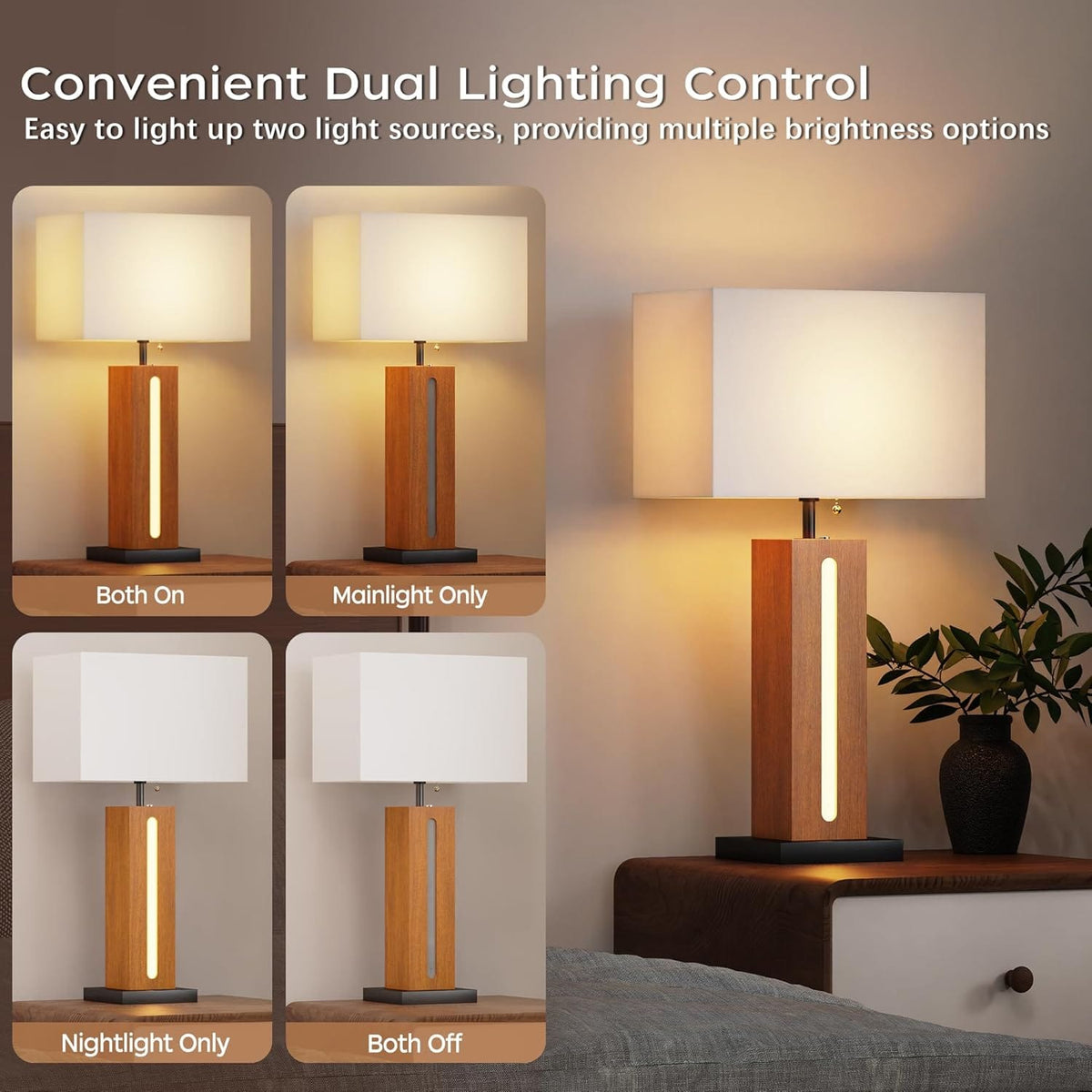Modern Table Lamps Set of 2 - Black & Orange Metal Wood Grain