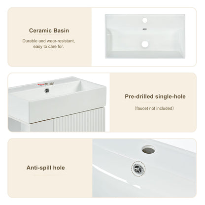 21.6" White Ceramic Bathroom Vanity - Sink Storage