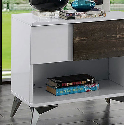 Contemporary Oak and White Solid Wood End Table with Open Shelf for Living Room