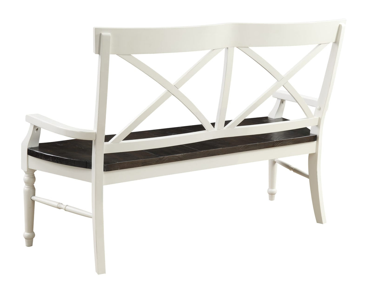 Brown & White Solid Wood Dining Bench - 59" Long