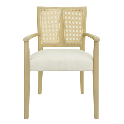 ARM Dining Chairs Set of 2 - Beige & Light Ash Wood Fabric