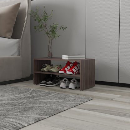 Walnut 2 Shelf Shoe Rack - Modern Display Shelving for Living Room