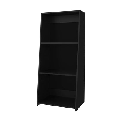 Black Melamine 3-Shelf Bookcase - Modern Storage for Living Room