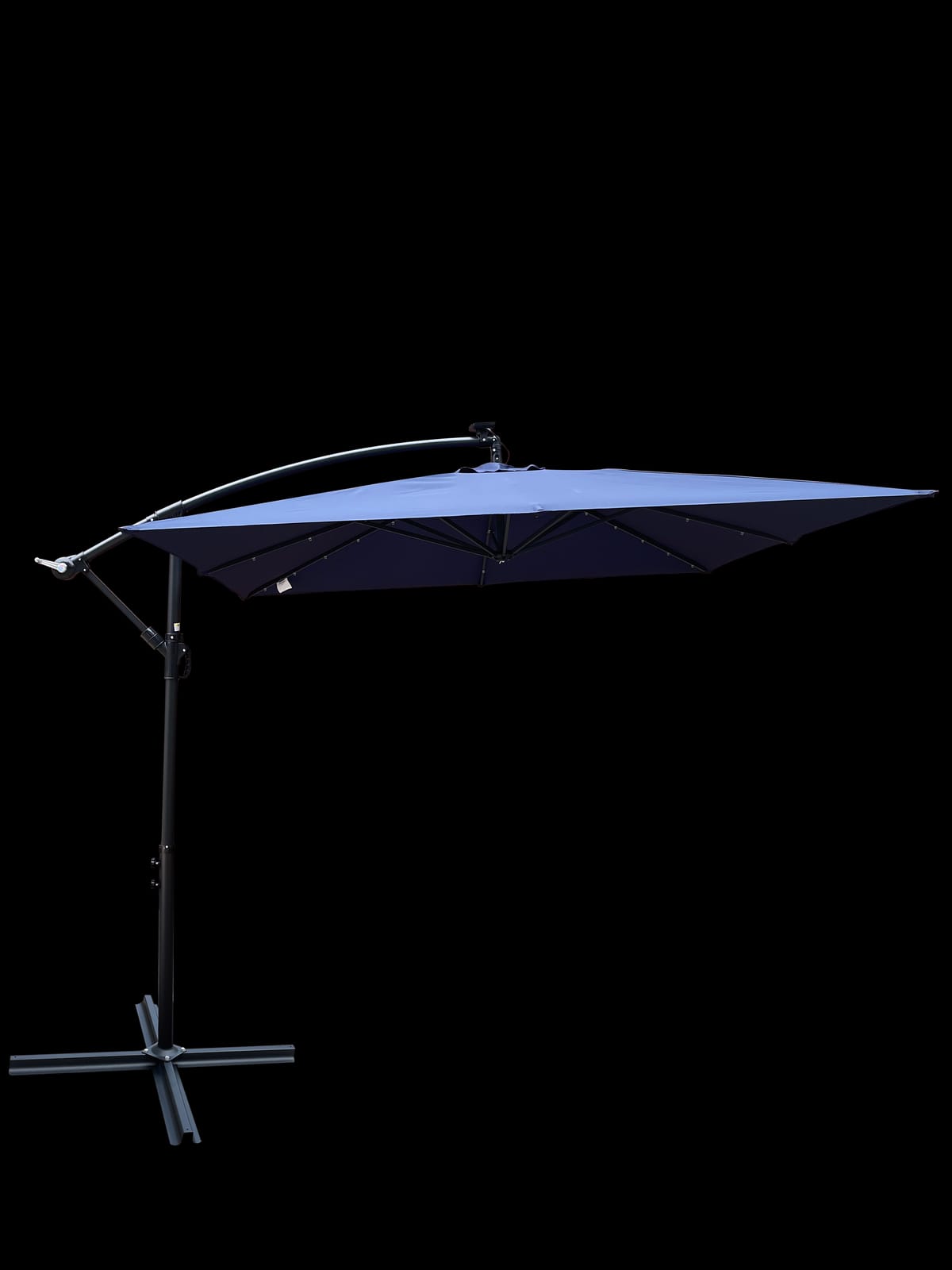 Solar Powered Navy Blue Patio Umbrella with LED Lights for Garden Deck