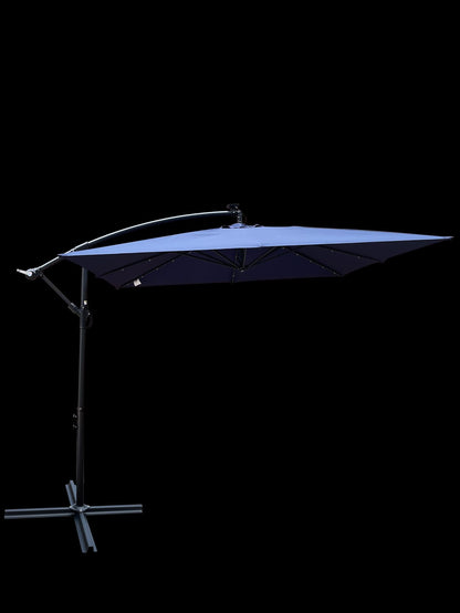 Solar Powered Navy Blue Patio Umbrella with LED Lights for Garden Deck