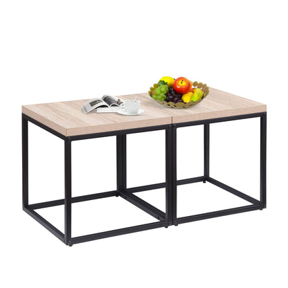 Set of 2 Oak End Tables - Storage Side Table for Living Room Bedroom