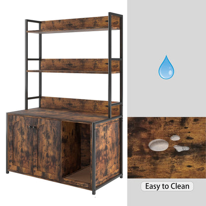 Large Brown Cat Bed with Storage Shelves - Litter Box Furniture