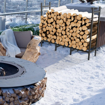 Outdoor Firewood Rack with Cover - 152" Black Metal
