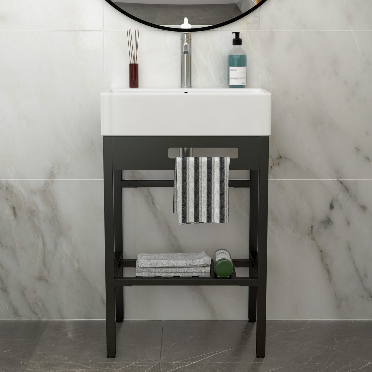 White Black Ceramic Bathroom Vanity Sink - Wall Mounted