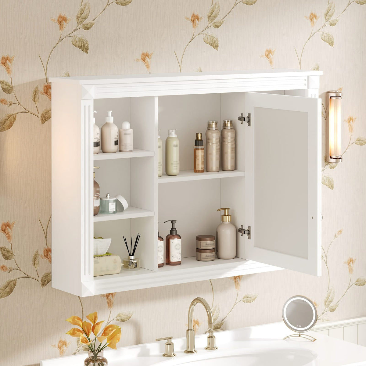 White Bathroom Storage Cabinet - 1 Door Mirror Cabinet