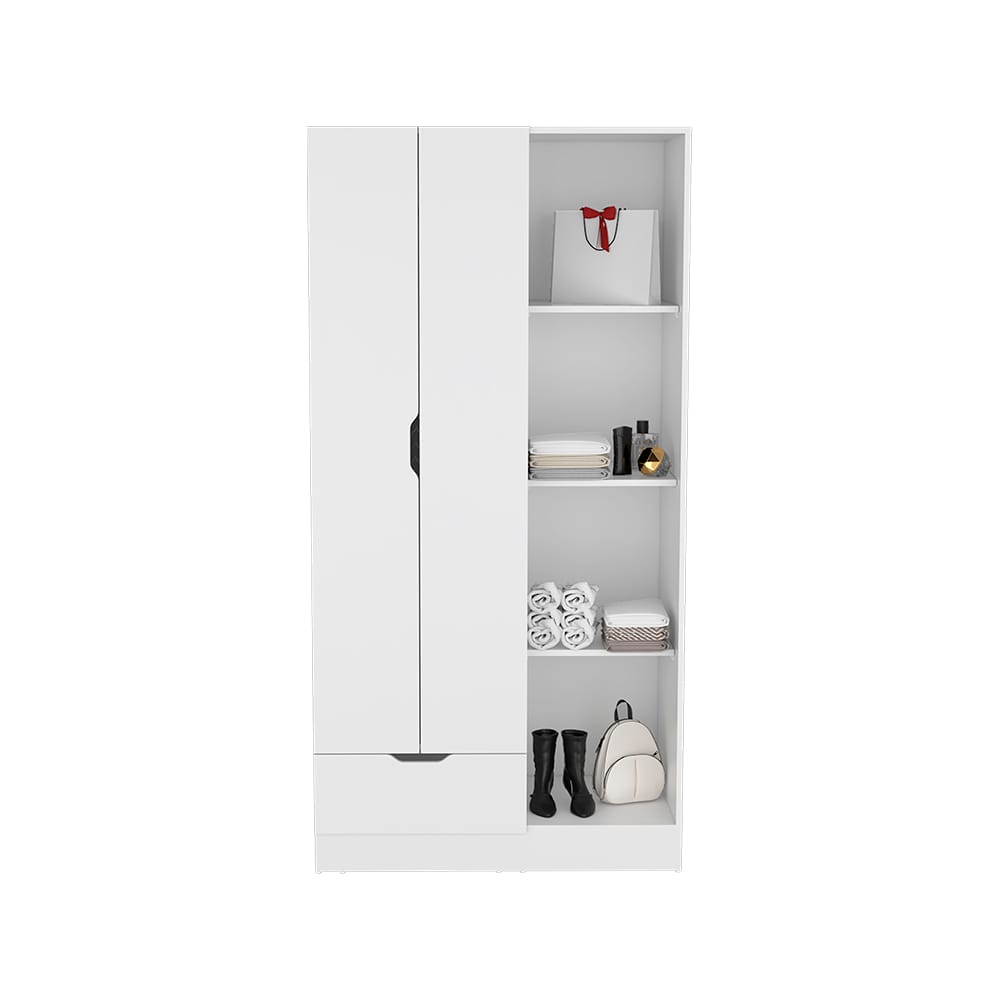 White Bedroom Armoire - 71" Wide Storage Cabinet