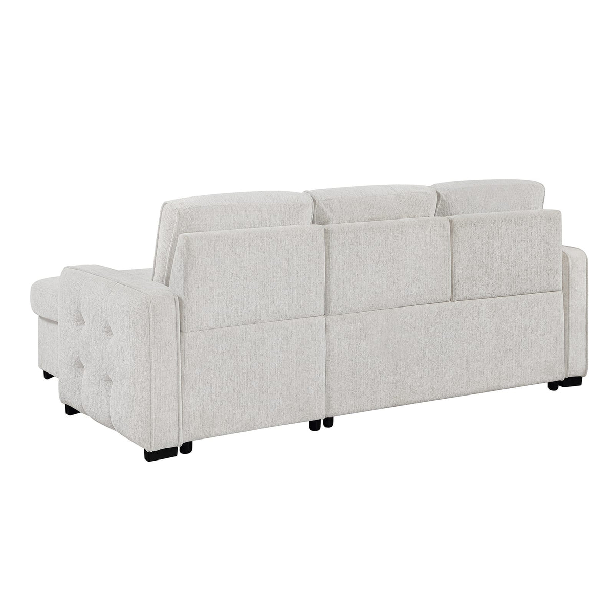 Modern Beige Wood Sofa Bed with Storage Chaise for Living Room