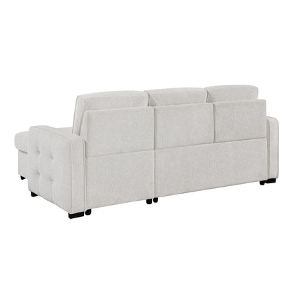 Modern Beige Wood Sofa Bed with Storage Chaise for Living Room