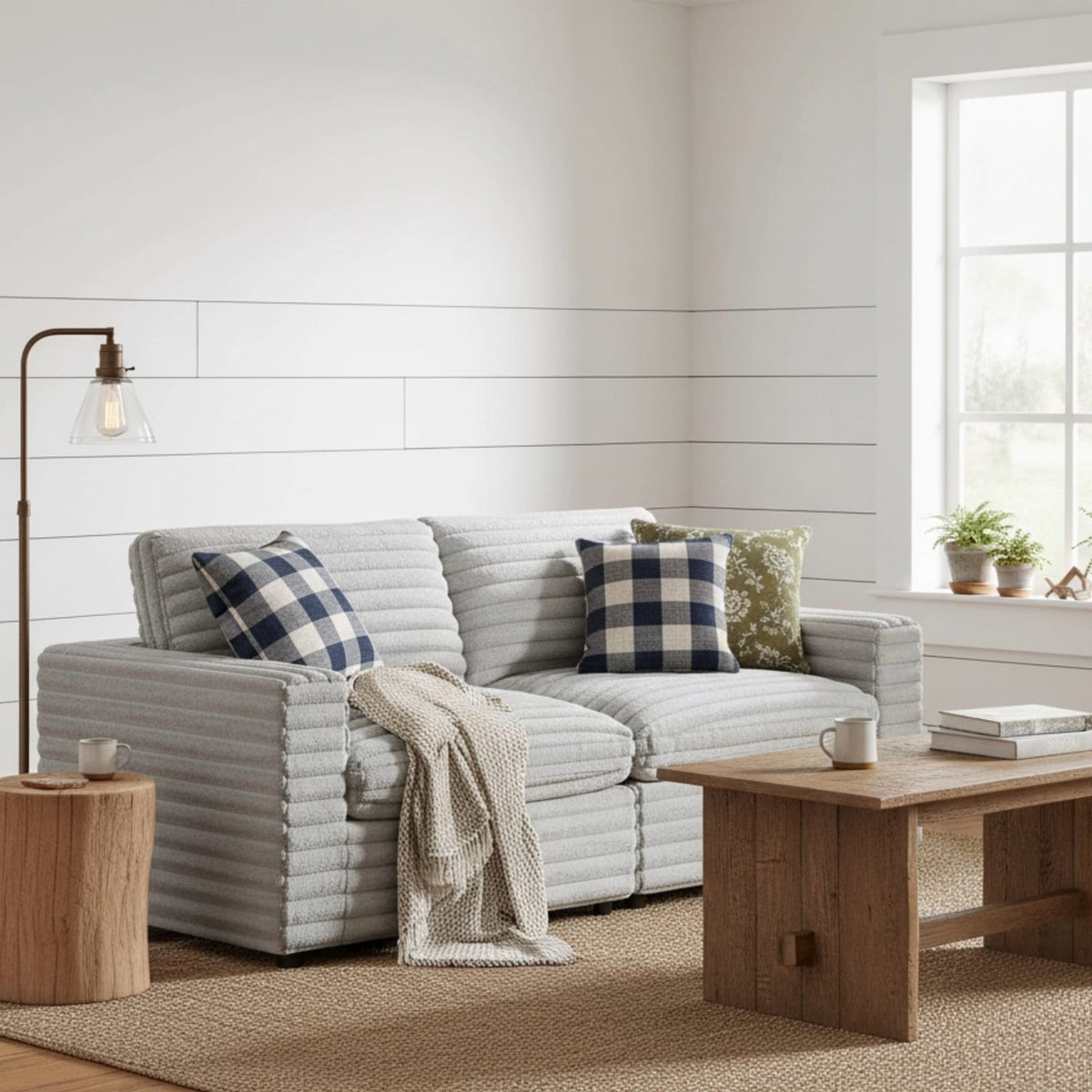 Gray Polyester Modular Sectional Sofa - 2 Pieces for Living Room