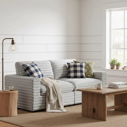 Gray Polyester Modular Sectional Sofa - 2 Pieces for Living Room