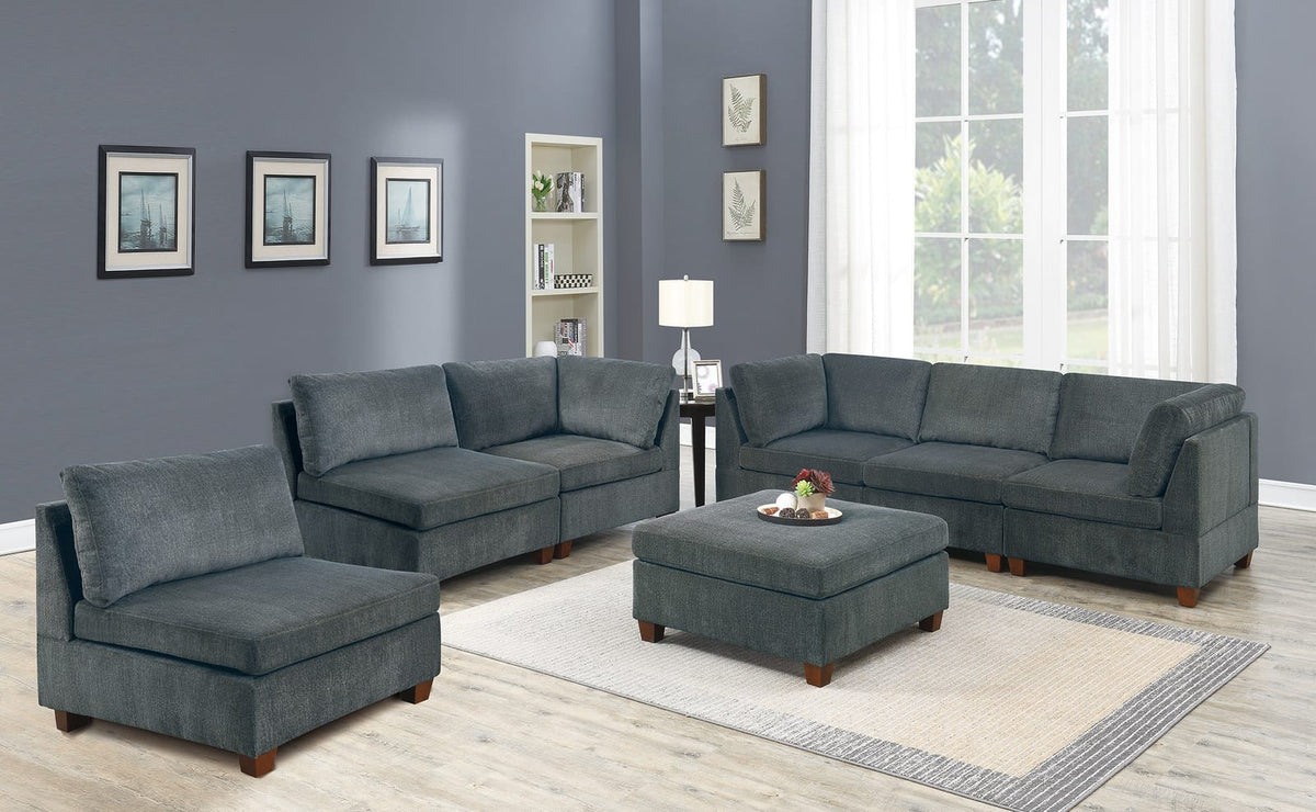 Gray Chenille Modular Sectional Sofa 7pc Set - Modern Living Room Furniture