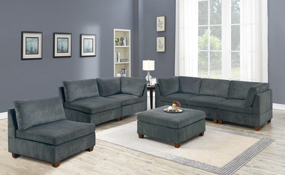 Gray Chenille Modular Sectional Sofa 7pc Set - Modern Living Room Furniture