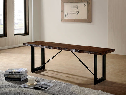 Industrial Dining Room Bench in Walnut and Black Metal Wood Finish