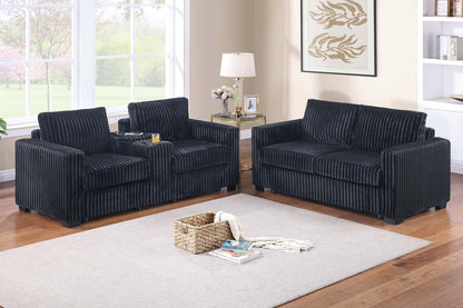 Modern Corduroy Sofa Set - 2-Piece Loveseat & Sofa Black for Living Room