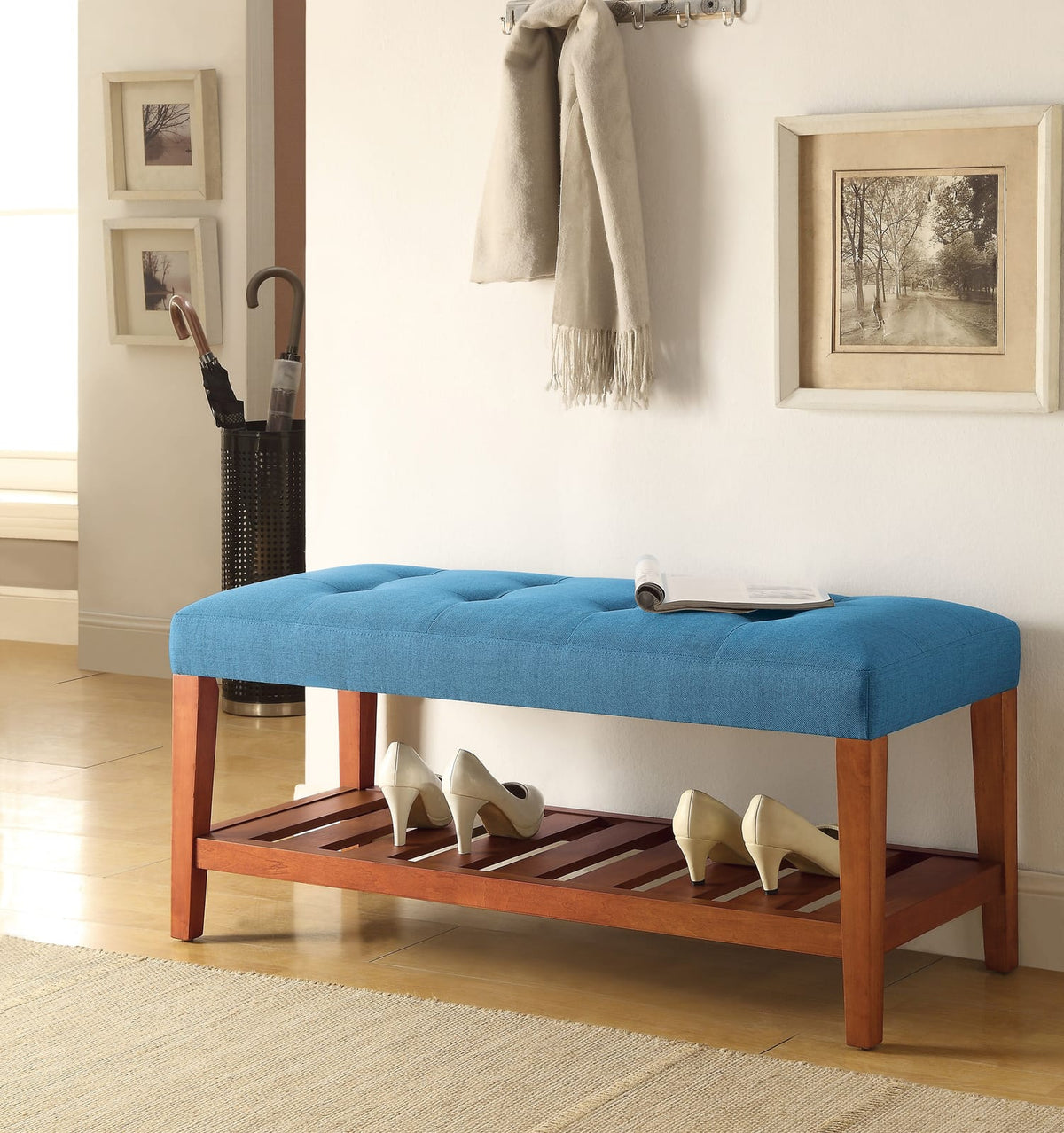Light Blue Fabric Storage Bench - 40" x 16"