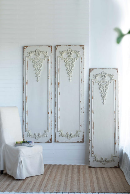 Vintage Boiserie Wall Art Panels Set of 3 in White Magnesium Oxide