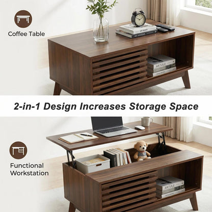 Walnut Lift Top Coffee Table - Storage & Workspace