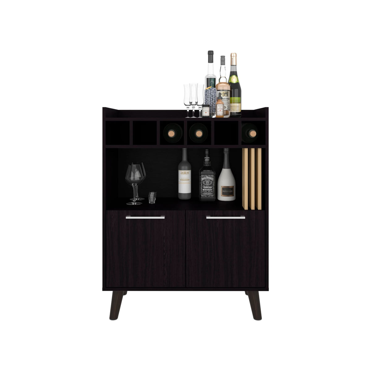Black & Natural Oak Bar Cabinet - 2 Doors, 1 Shelf