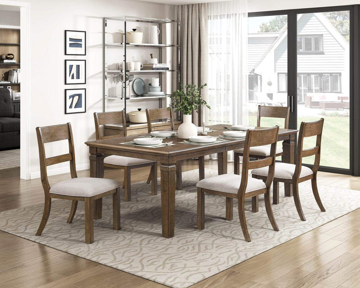 7 Piece Light Brown Extendable Dining Table Set