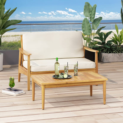 Teak Acacia Wood Loveseat & Coffee Table Set - Outdoor Patio Furniture
