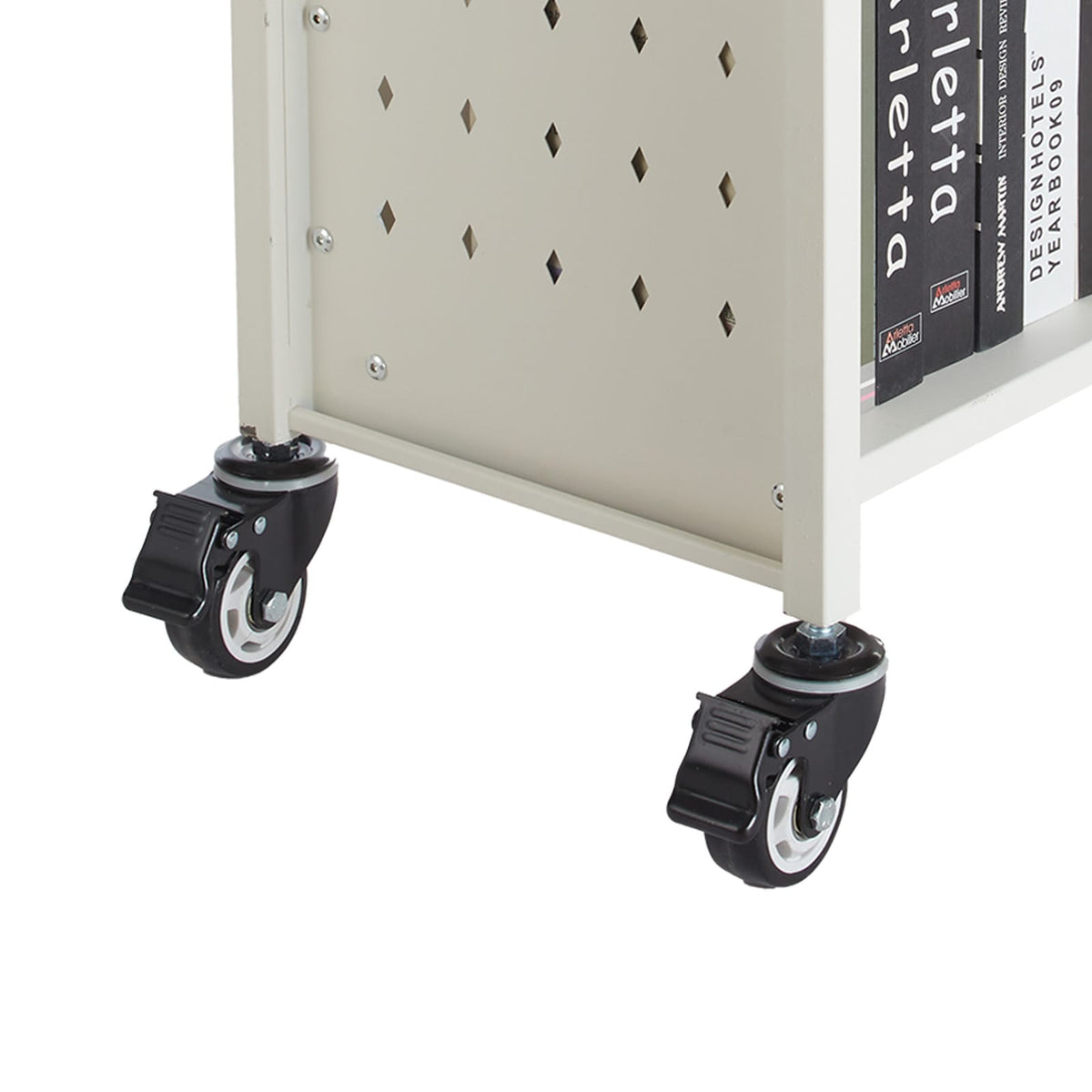 Large White Carbon Steel Book Cart - 3 Tier Rolling Shelf