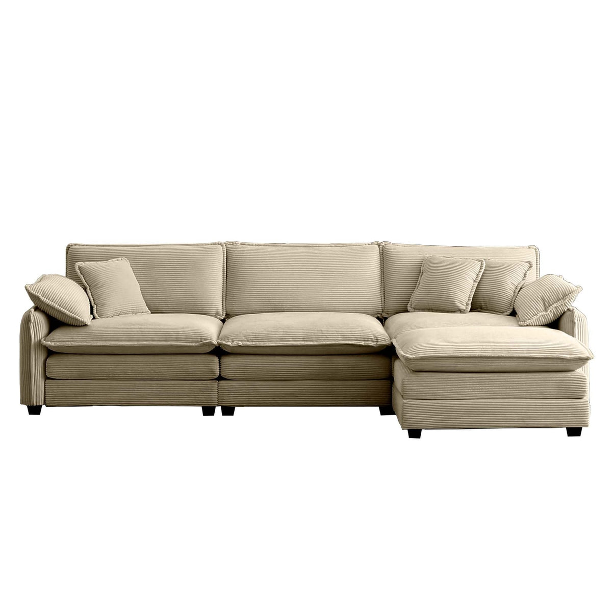 Tan Corduroy 3-Seater Sofa with Footrest - Retro Style for Living Room