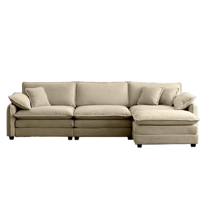 Tan Corduroy 3-Seater Sofa with Footrest - Retro Style for Living Room