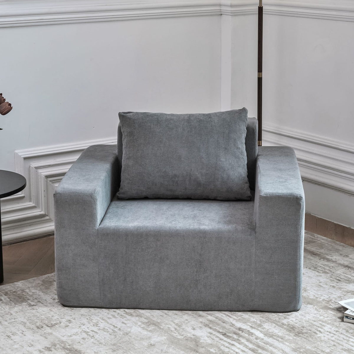 Grey Foam Sofa Couch with Pillow - Boxed Bean Bag for Living Room