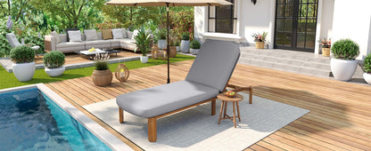 Grey Acacia Wood Patio Chaise Lounge - Adjustable Reclining Outdoor Chair