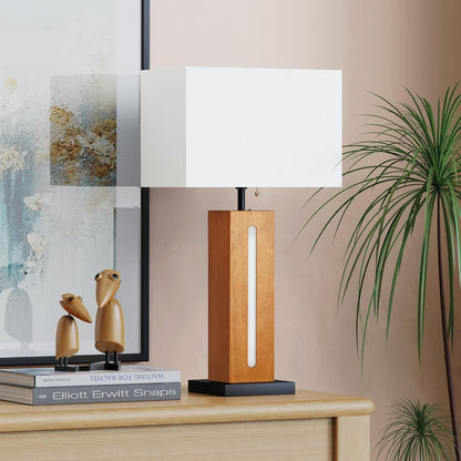 Modern Table Lamps Set of 2 - Black & Orange Metal Wood Grain
