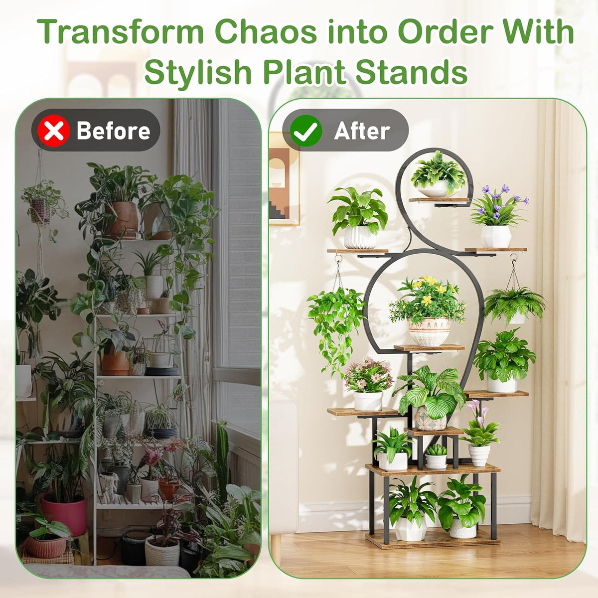 9 Tier Plant Stand Indoor with Grow Light - Walnut+Black